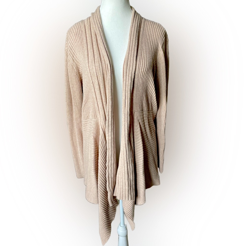 Dana Buchman Ribbed Tan Waterfall Cardigan XL